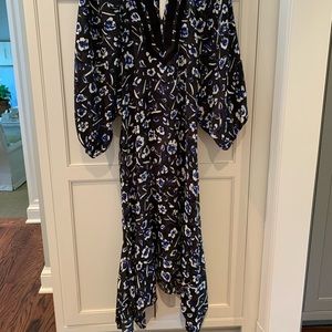 Tory Burch NWT puffed Sleeve tunic tiered dress, XS, color- midnight teapot